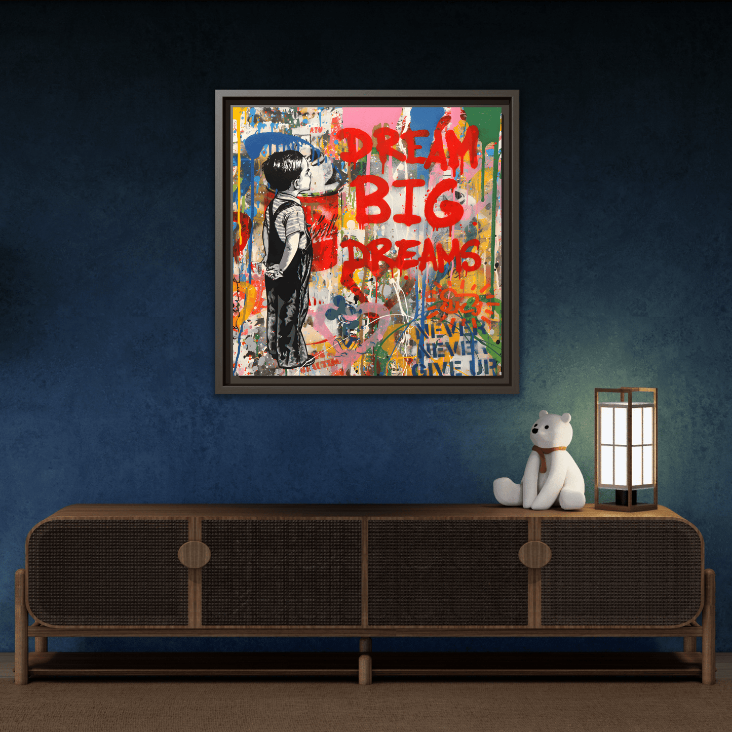 Dream Big Dreams Framed Canvas Graffiti Pop Art Wall Decor - YesArtYes