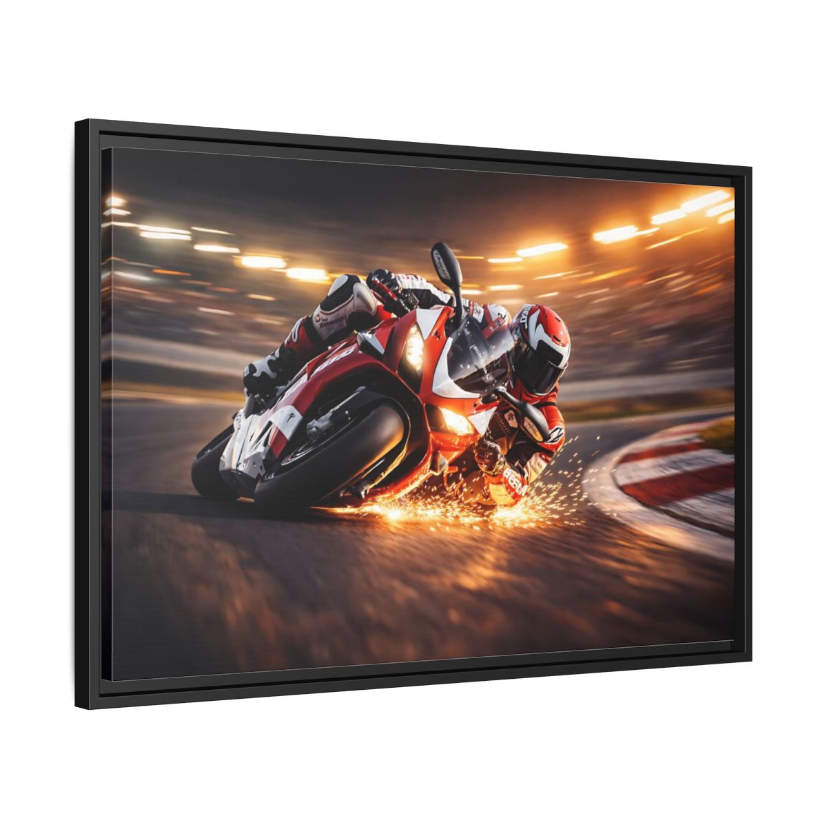 Side Mockup 14. Sports Motorcycle Racer Red Motorcycle Racing shown as stretched canvas wall art