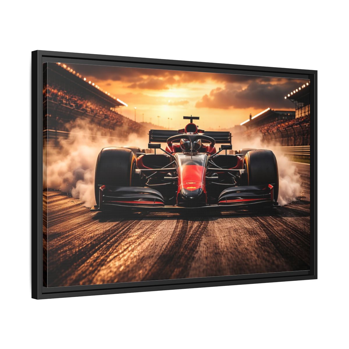 Side Mockup 14. Sports Formula Car Red Race Car shown as stretched canvas wall art