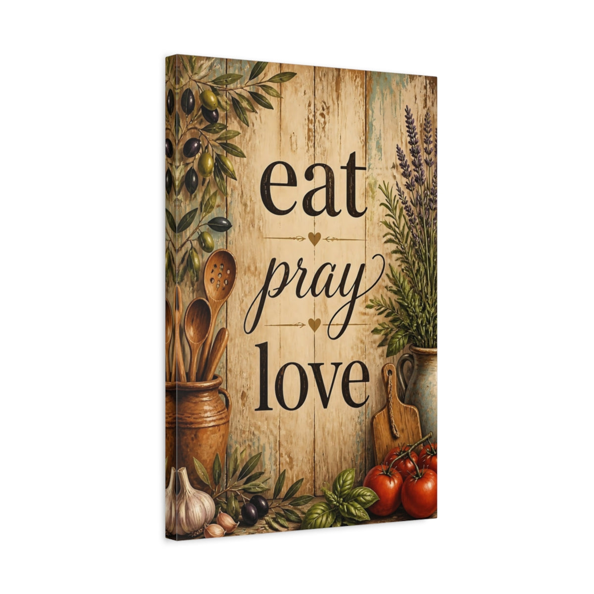 Side Mockup 3. Eat Pray Love Wood Sign shown as canvas print