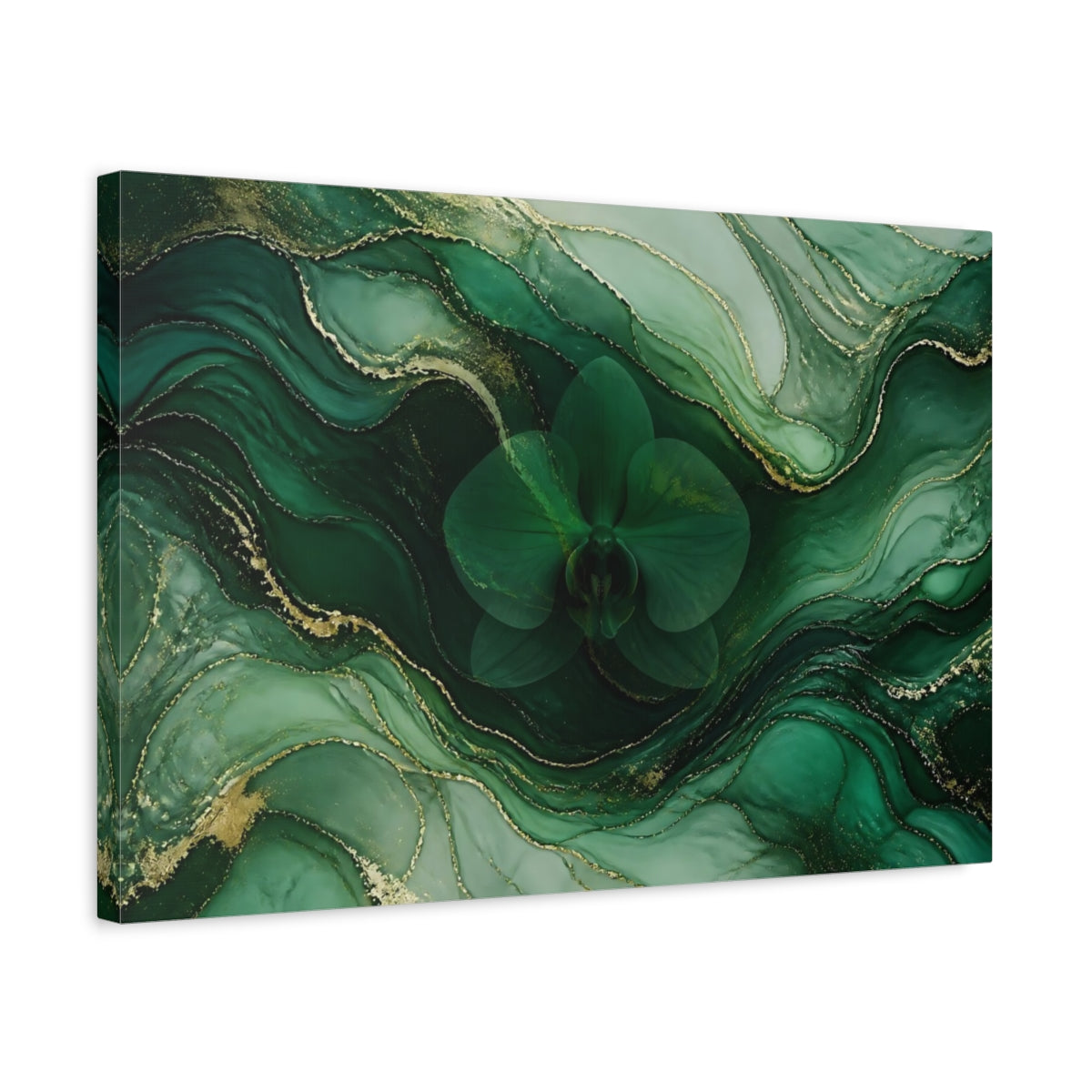 Side Mockup 3. Emerald Orchid Marble shown as canvas print