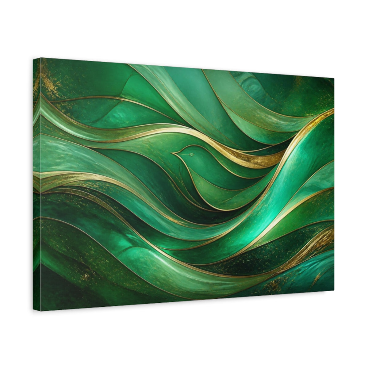 Side Mockup 3. Emerald Wave With Bird shown as canvas print