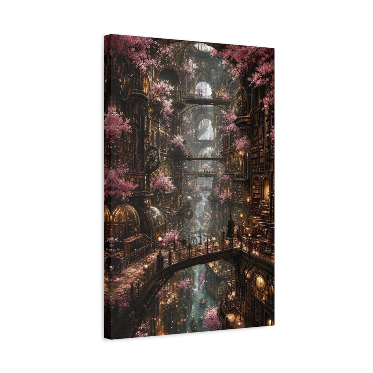 Side Mockup 3. Enchanted Cherry Blossom Library shown as canvas print