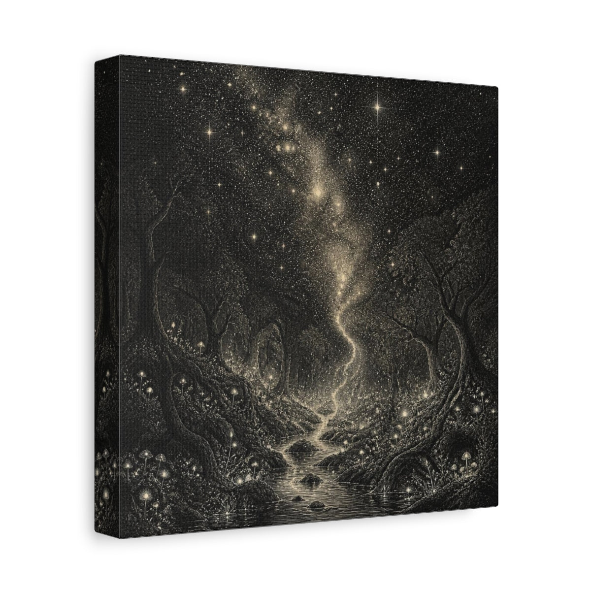 Side Mockup 9. Enchanted Starry Forest shown as canvas print