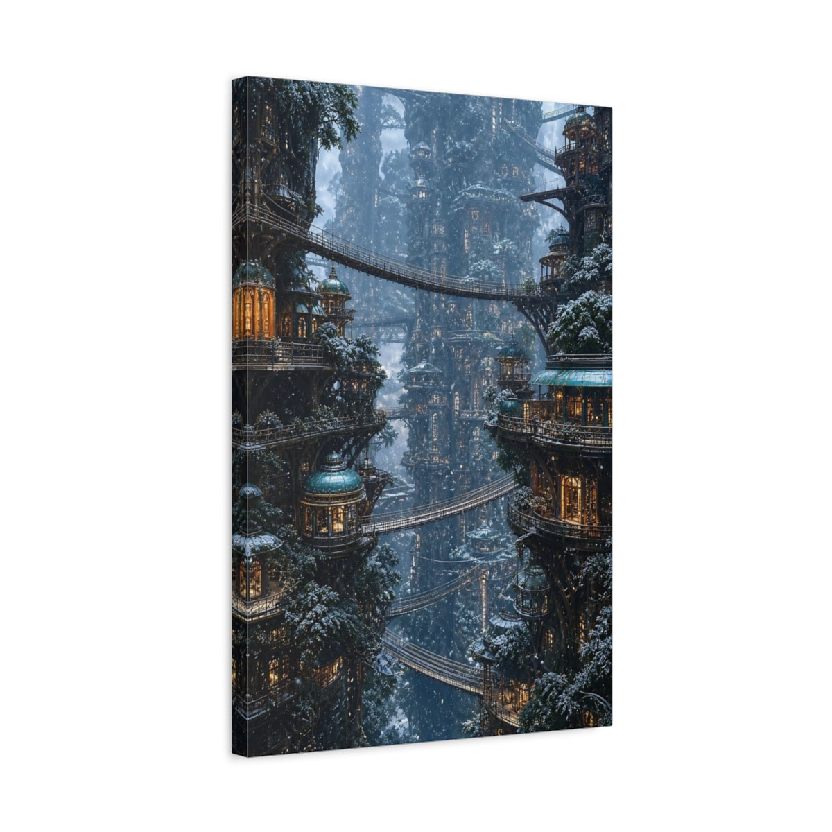 Side Mockup 3. Enchanted Tree City shown as canvas print