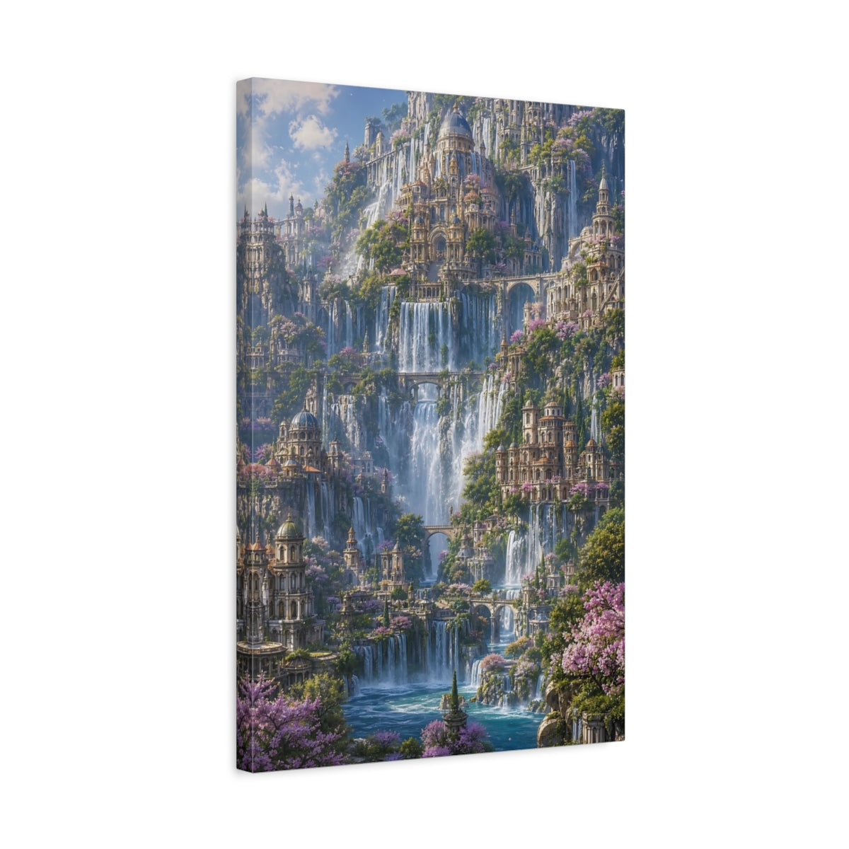 Side Mockup 3. Enchanted Waterfall City shown as canvas print