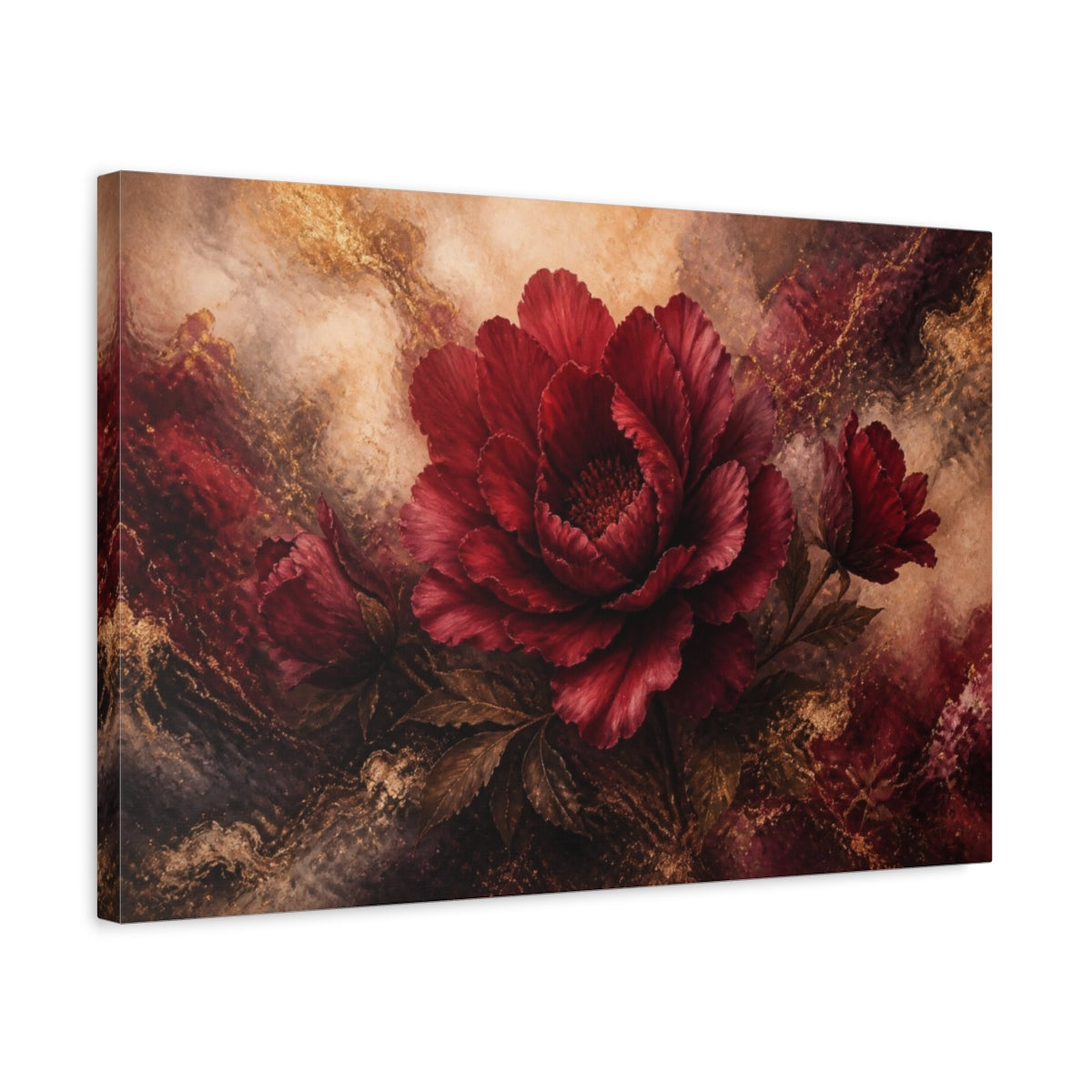 Side Mockup 3. Ethereal Burgundy Bloom shown as canvas print