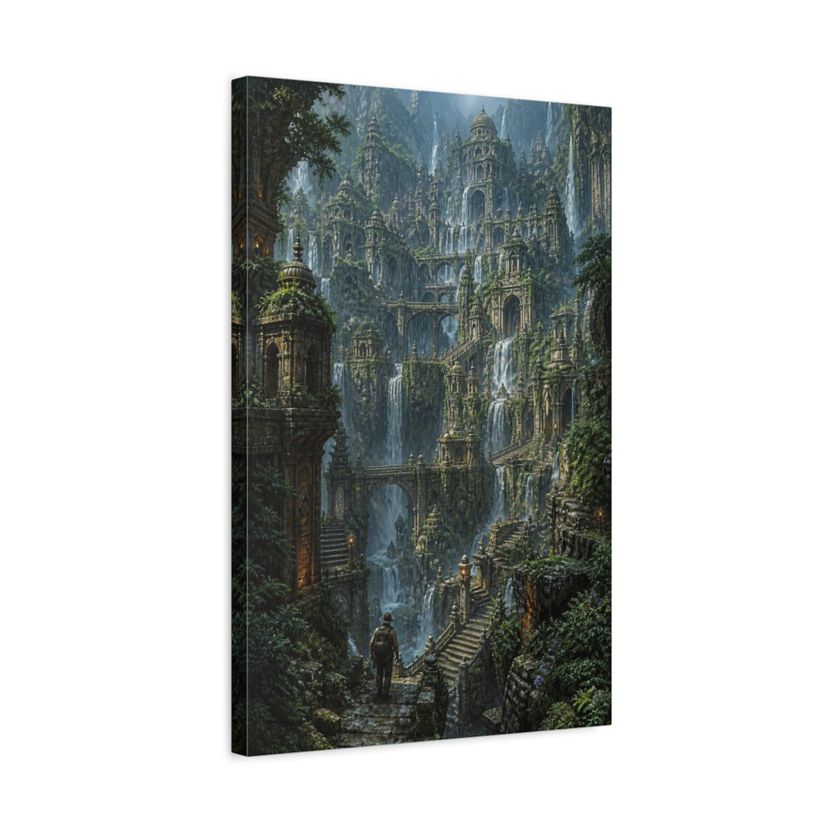Side Mockup 3. Explorer At Waterfall Citadel shown as canvas print