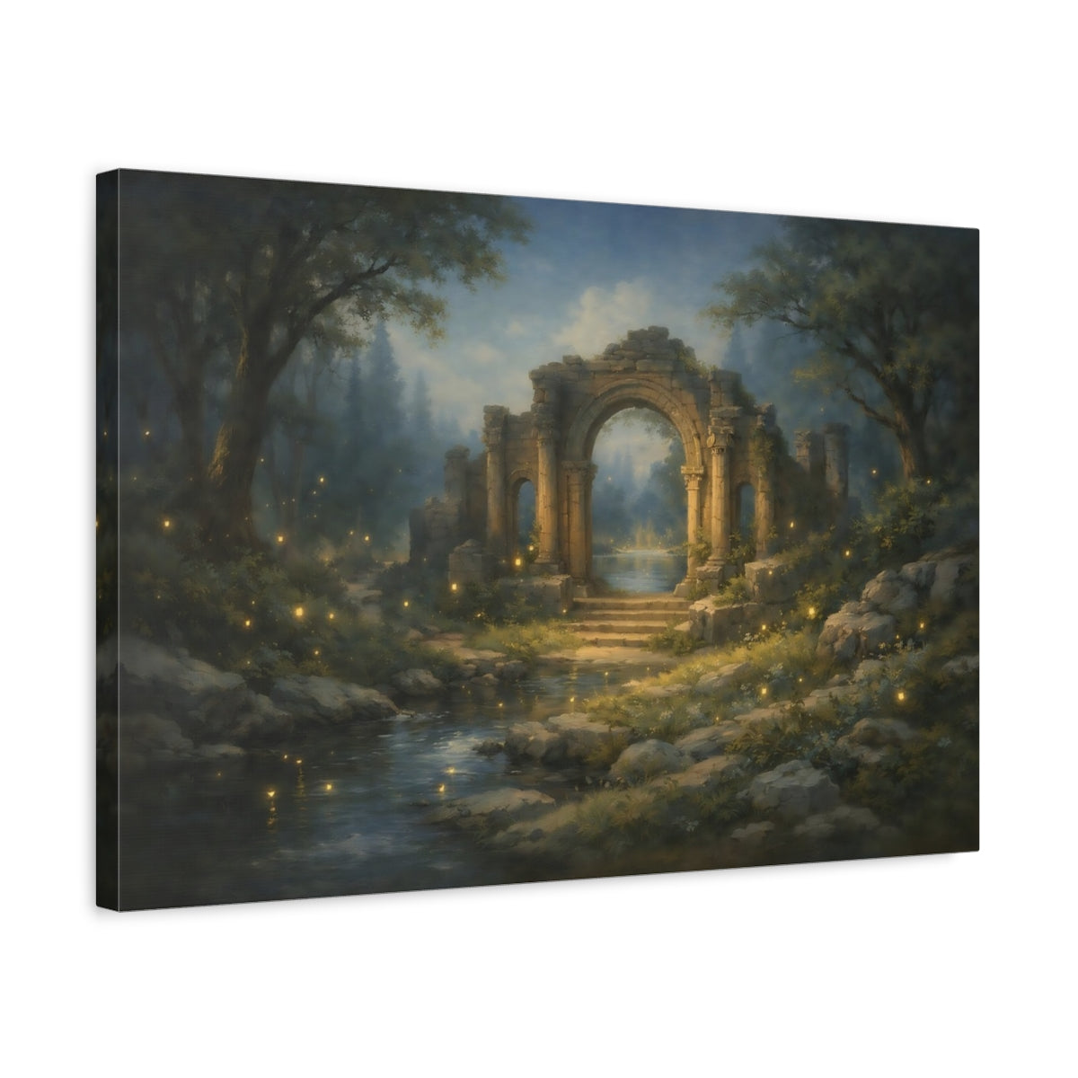 Side Mockup 3. Fairytale Ancient Ruins Mystical Ruins shown as stretched canvas wall art