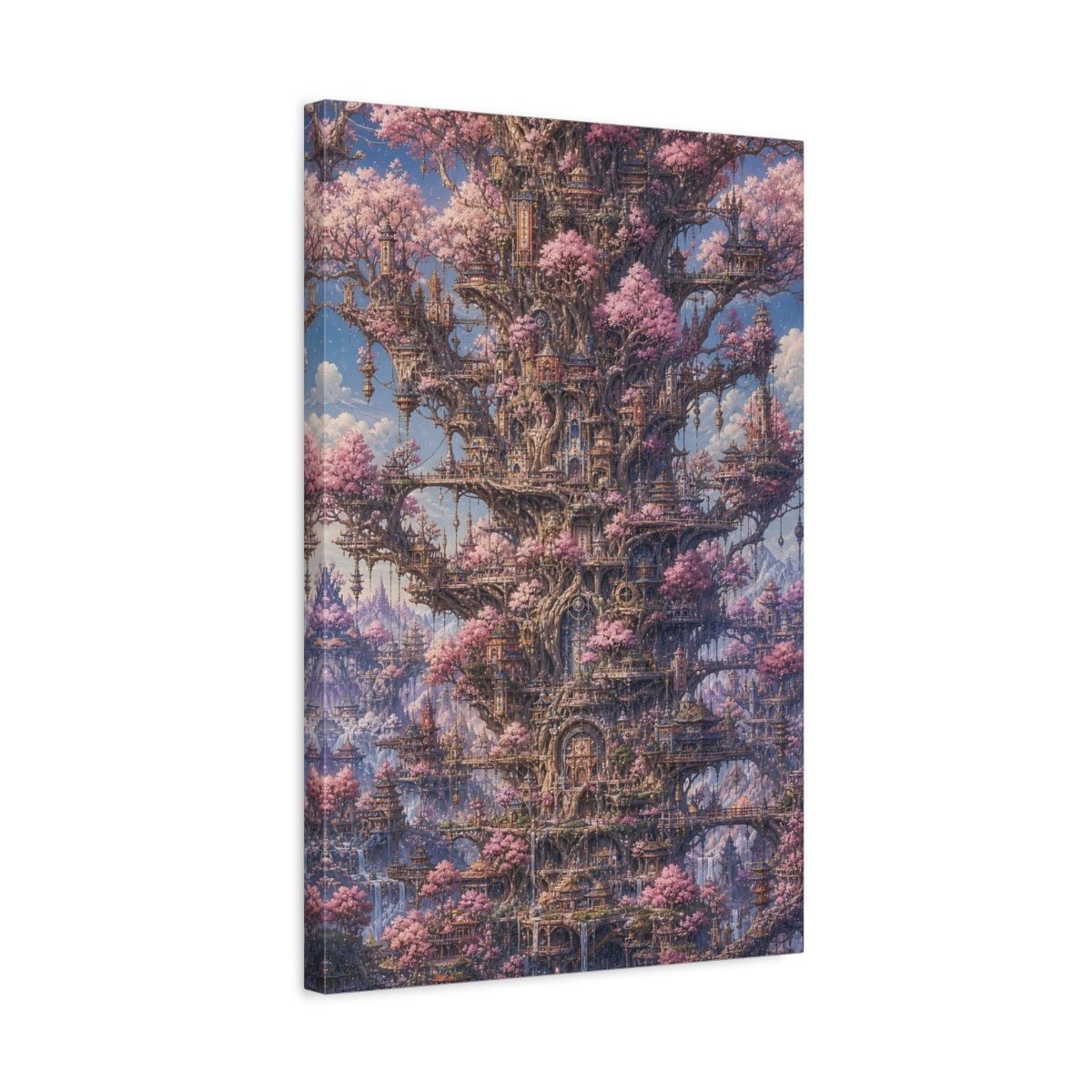 Fairytale Cherry Blossom City Pink Fantasy Canvas Wall Art Print – Living Room, Large - YesArtYes