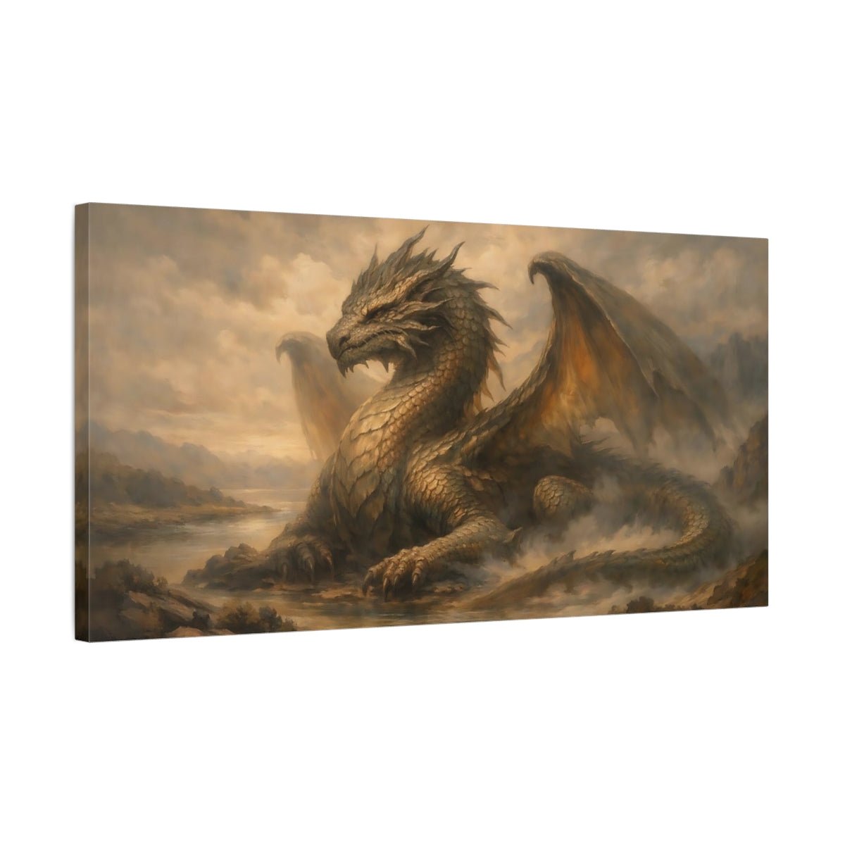 Fairytale Dragon Golden - Canvas Wall Art Print - YesArtYes