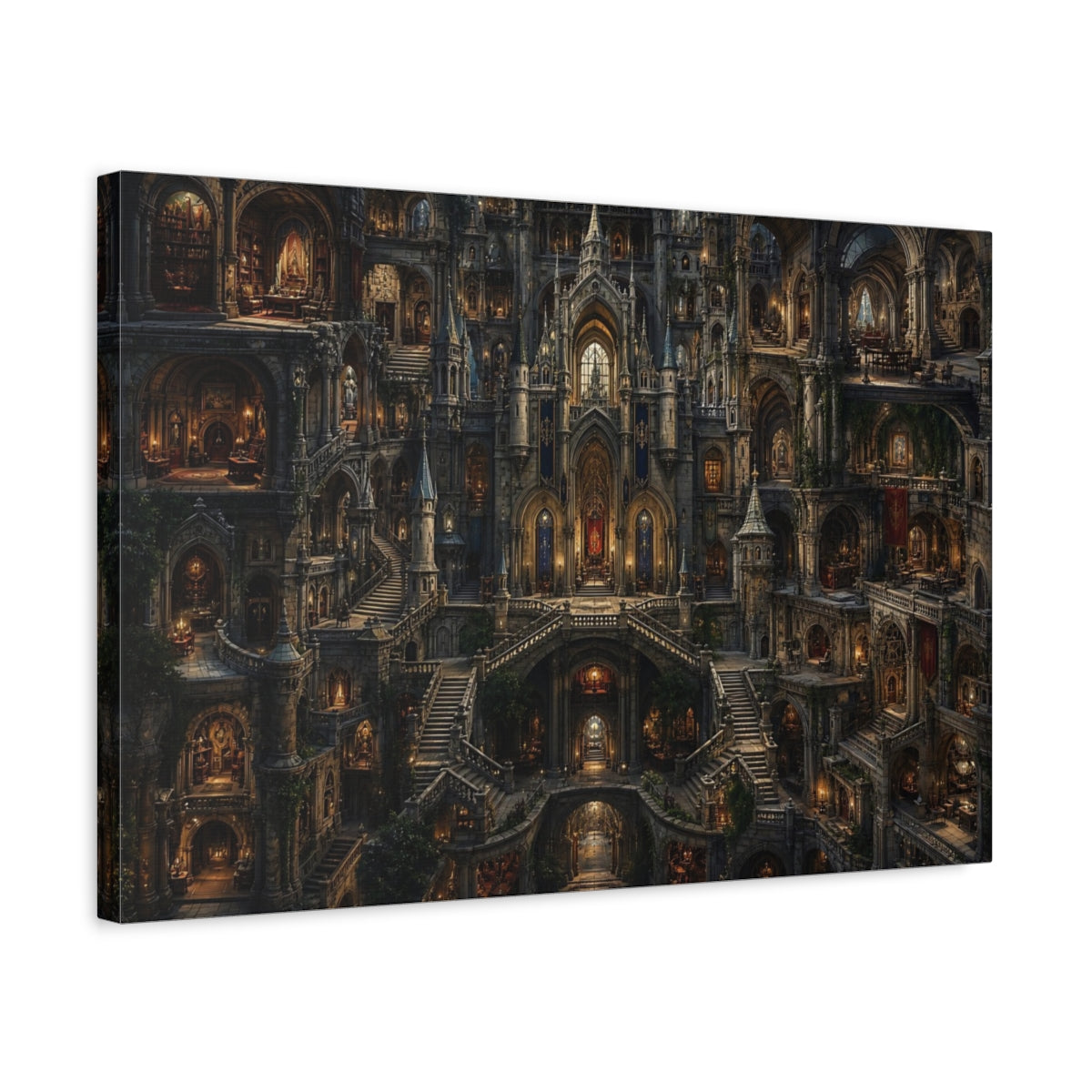 Side Mockup 3. Fairytale Fantasy Castle Gothic Castle shown as stretched canvas wall art
