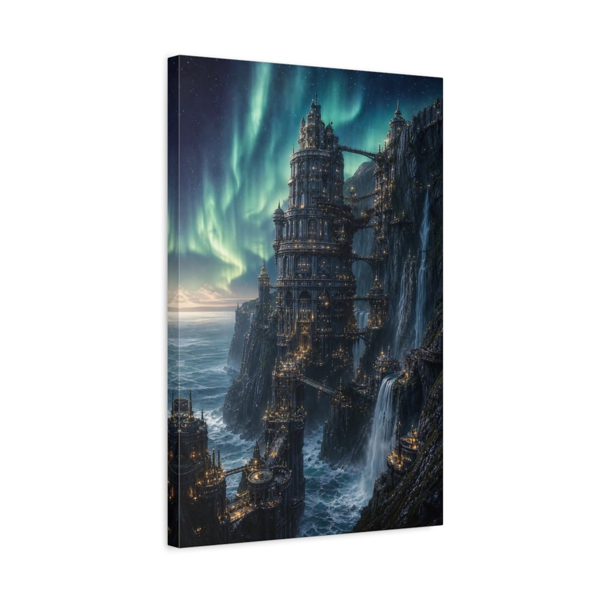 Fairytale Fantasy City Aurora Canvas Print – Living Room, Above Couch - YesArtYes