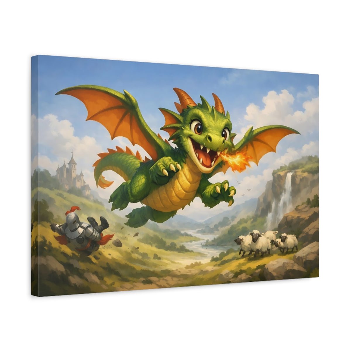 Fairytale Flying Dragon Green - Canvas Wall Art Print - YesArtYes