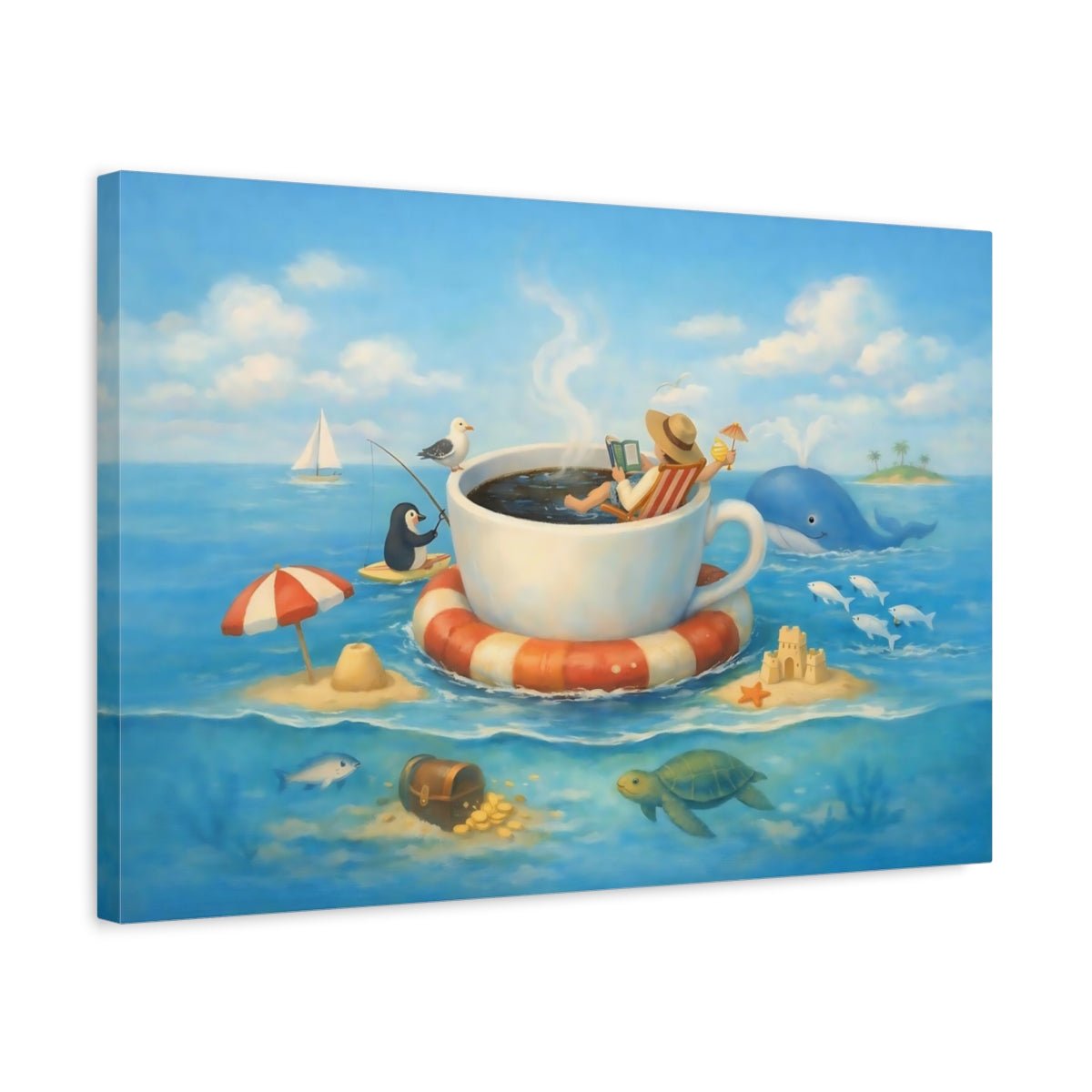 Fairytale Giant Coffee Cup Blue Ocean Whimsy - Canvas Wall Art Print - YesArtYes
