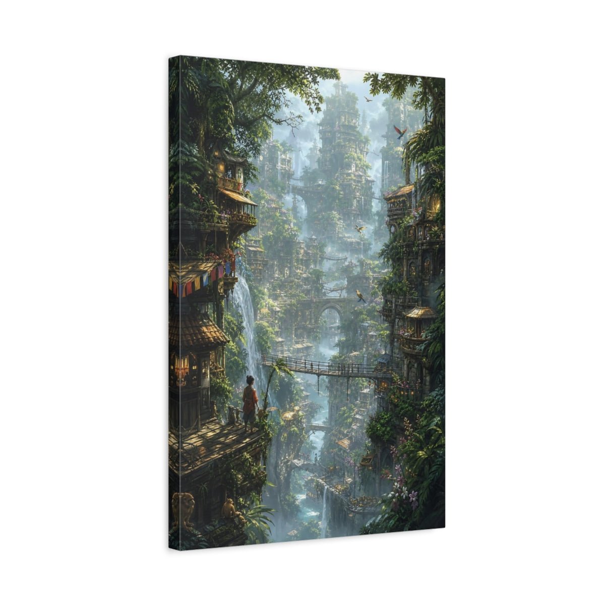 Fairytale Jungle City Green Canvas Print – Living Room, Above Couch, - YesArtYes