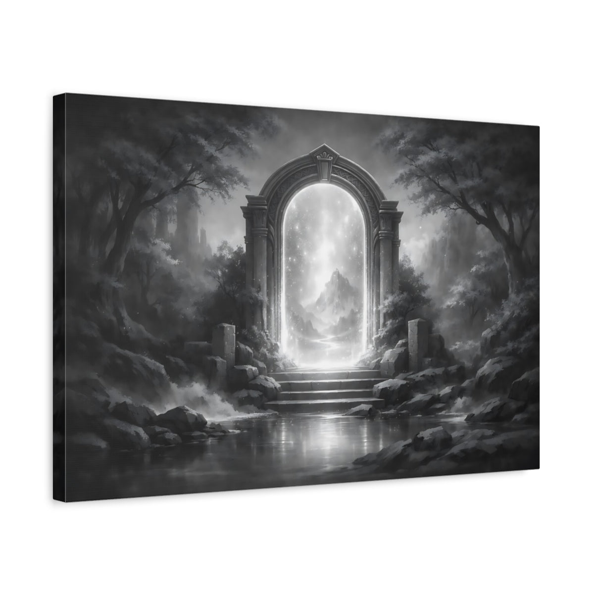 Fairytale Magic Archway Monochrome Fantasy Gateway - Canvas Wall Art Print - YesArtYes