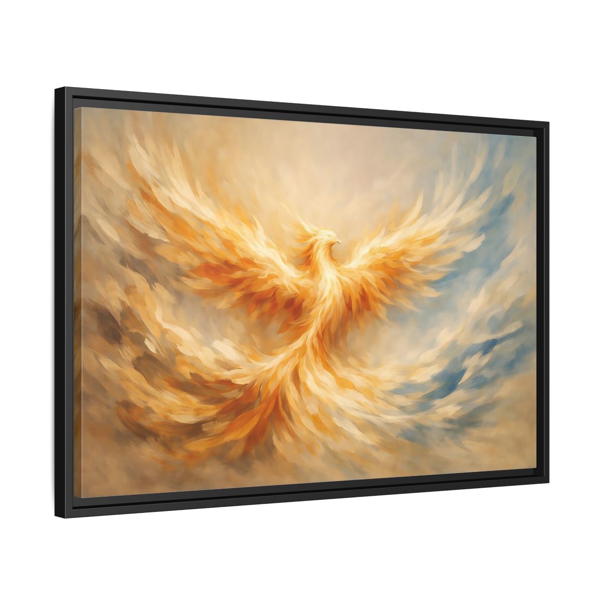 Side Mockup 14. Fairytale Phoenix Golden Phoenix shown as stretched canvas wall art