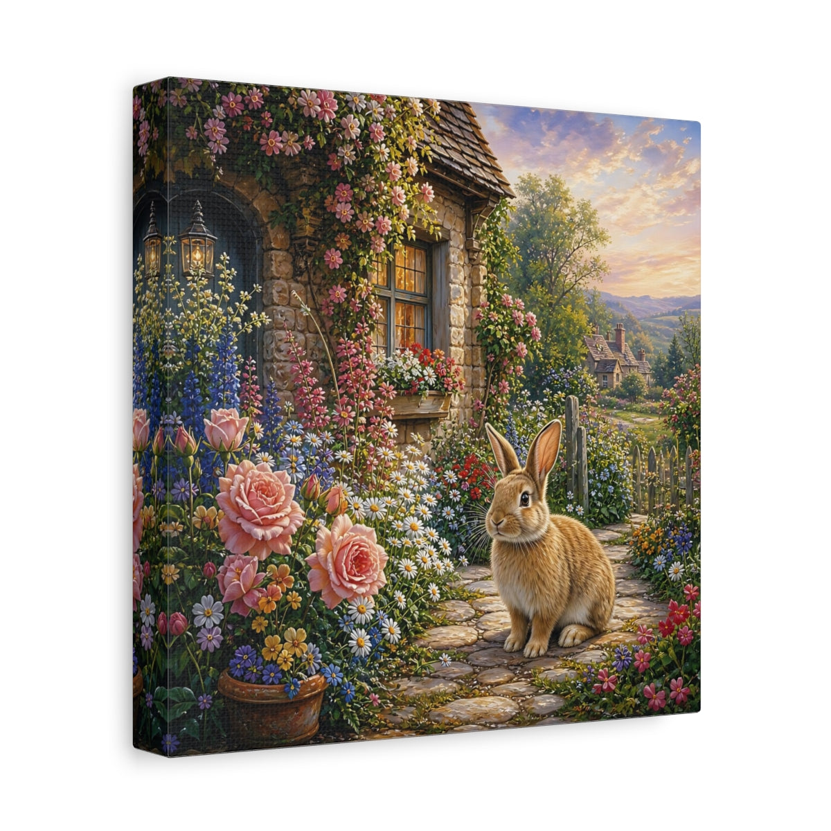 Side Mockup 9. Fairytale Rabbit Fairytale Garden shown as stretched canvas wall art