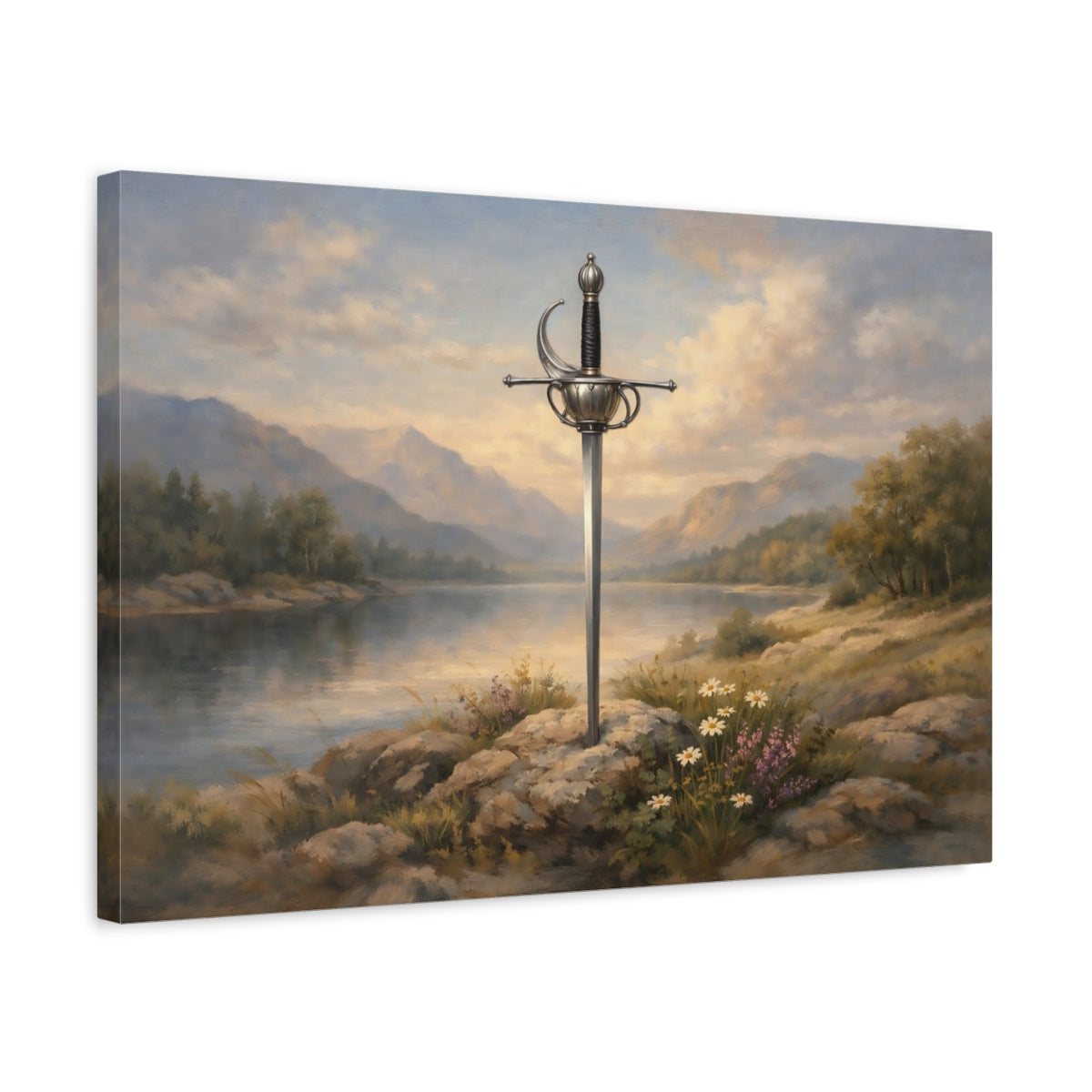 Side Mockup 3. Fairytale Sword Sword Landscape shown as stretched canvas wall art