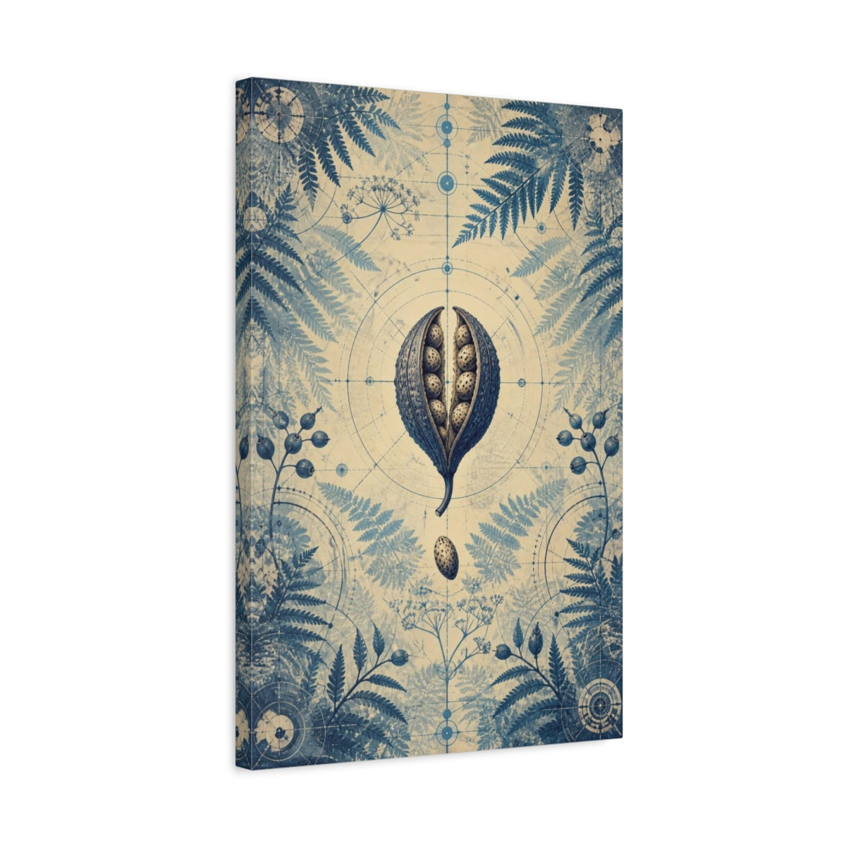 Side Mockup 3. Fern & Seed Pod Study shown as canvas print