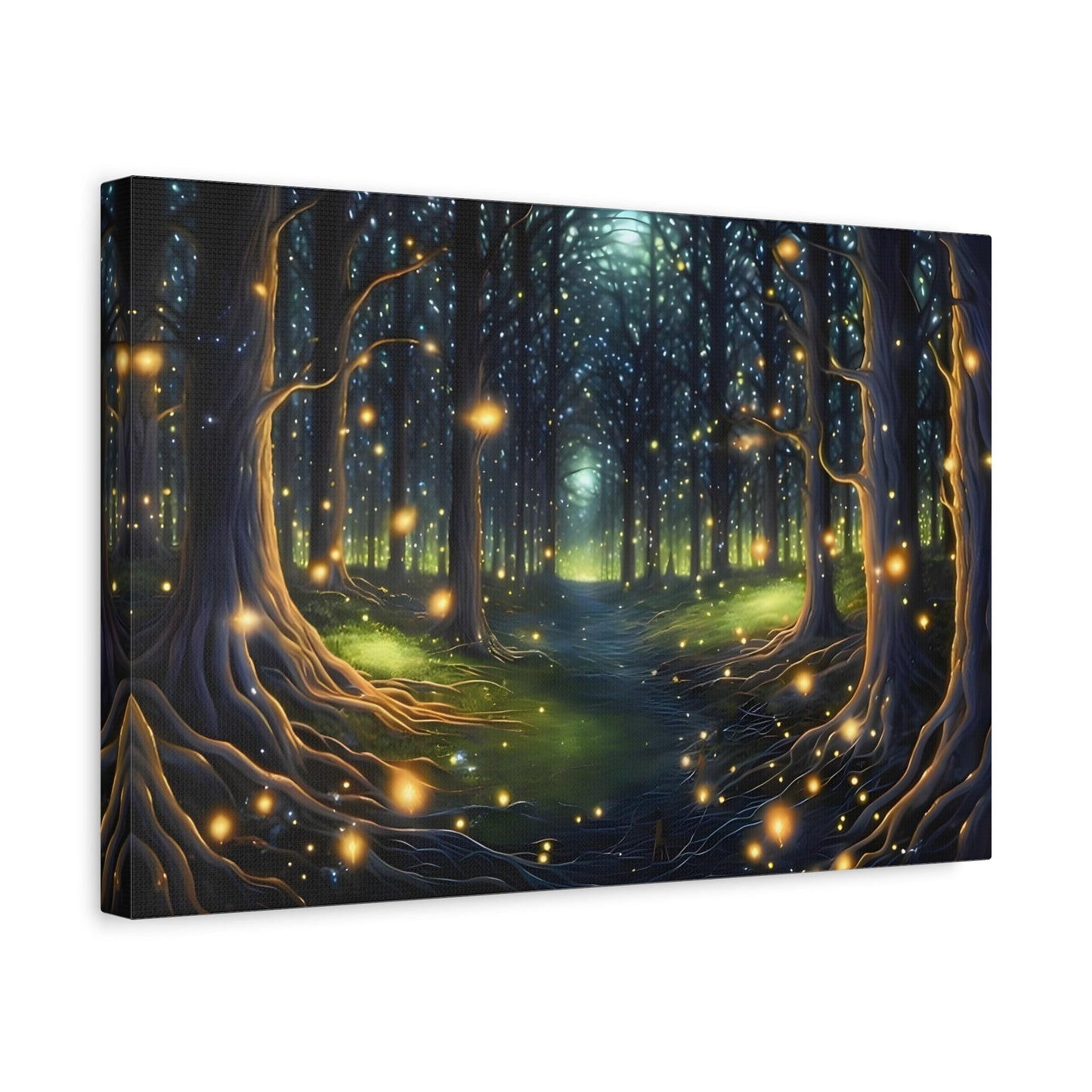 Fireflies Forest Trail Canvas Print, Magic Illumination Wall Art - YesArtYes