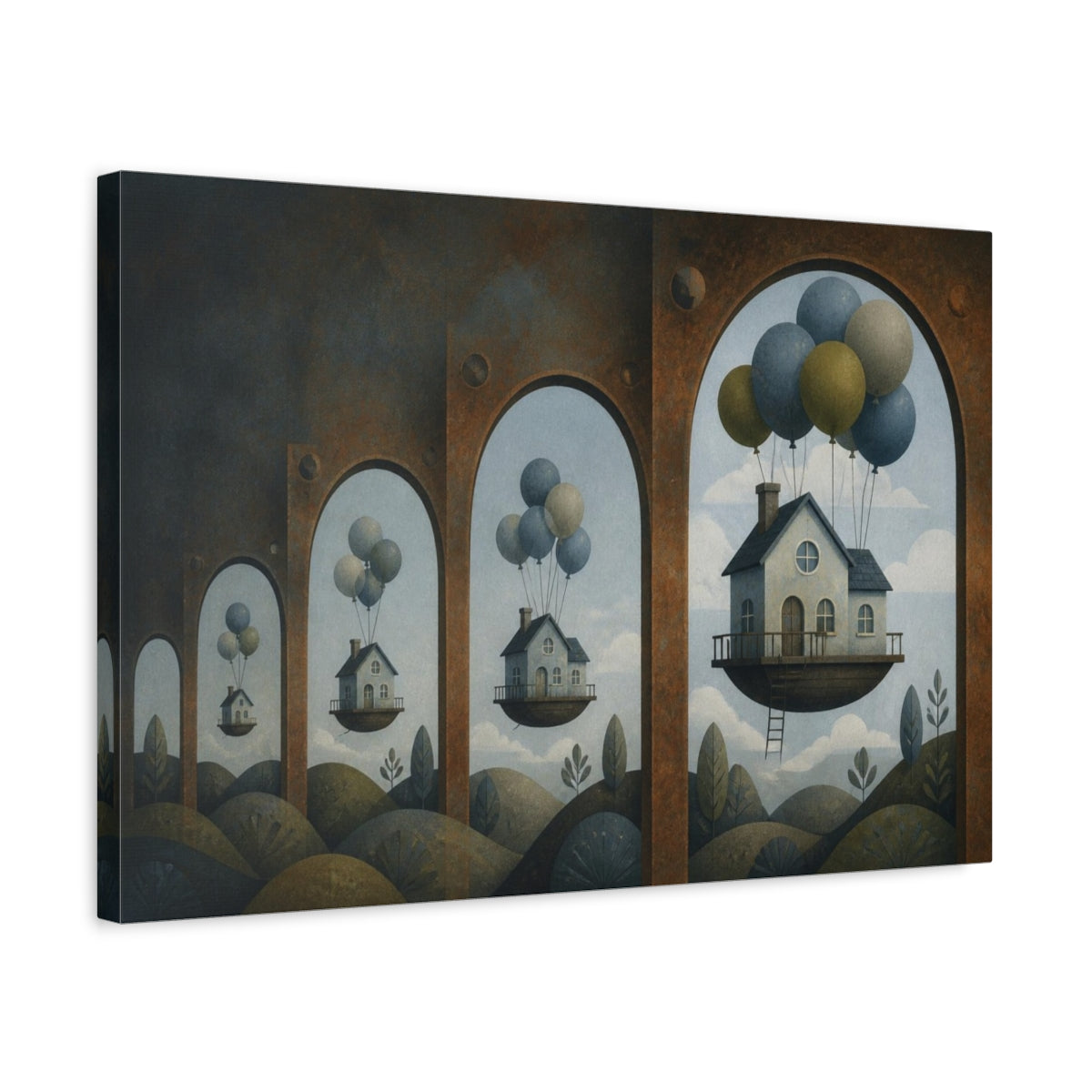 Side Mockup 3. Floating House Illusion shown as canvas print