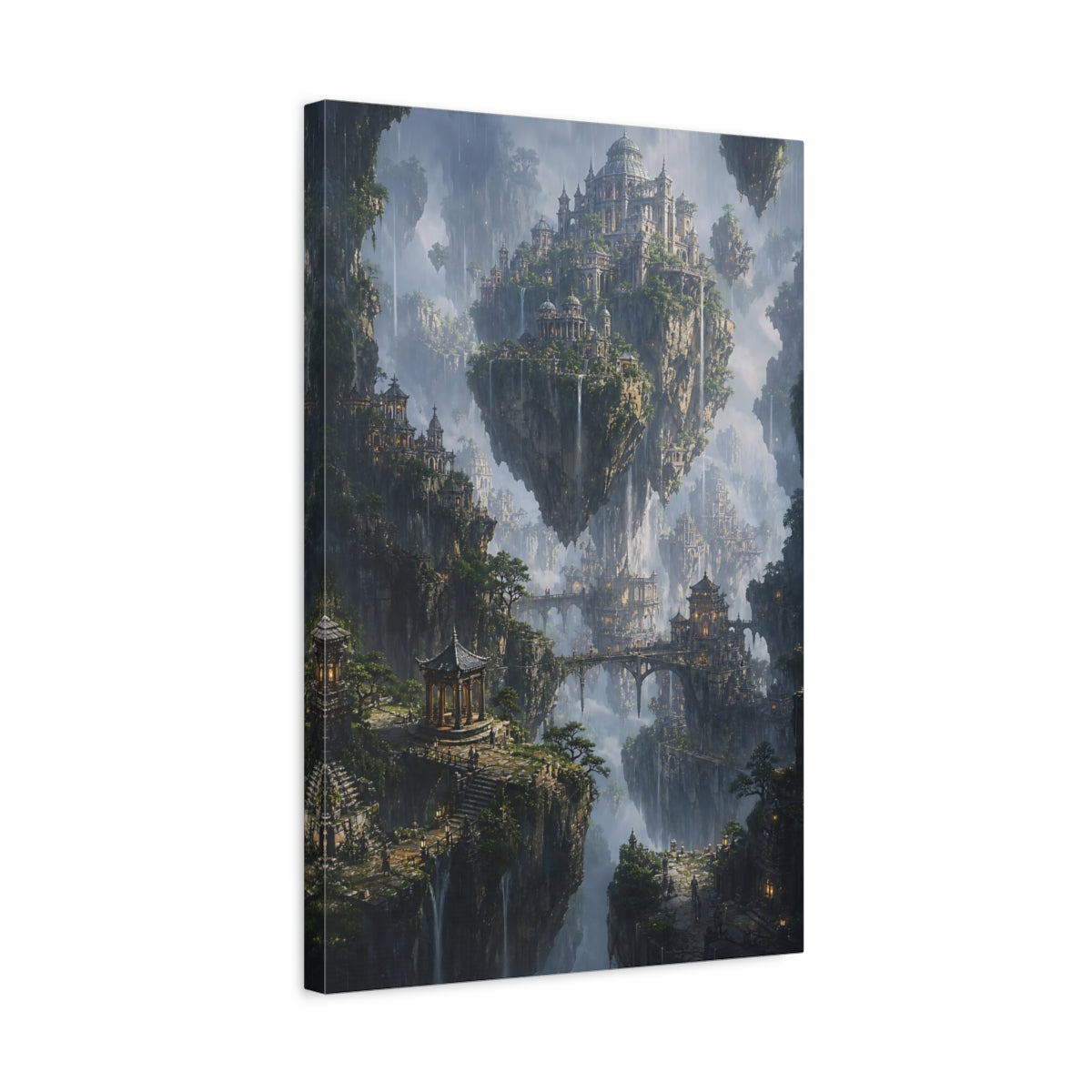 Side Mockup 3. Floating Sky City shown as canvas print