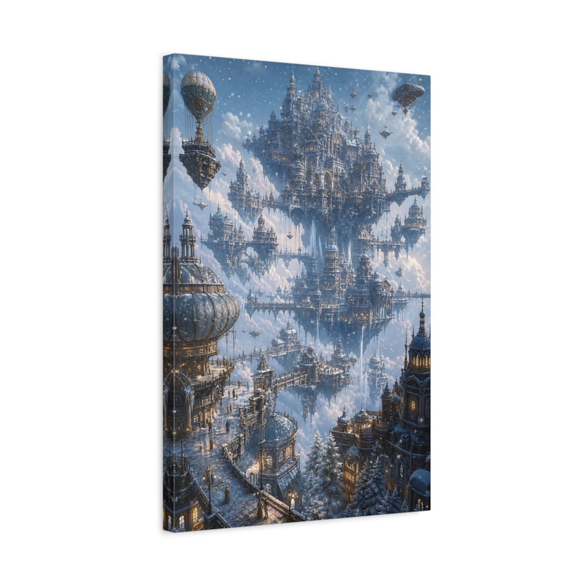 Side Mockup 3. Floating Winter Citadel shown as canvas print