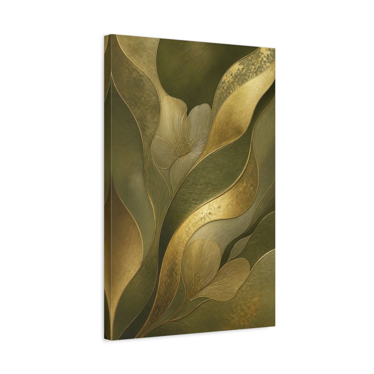 Floral Abstract Green And Gold Canvas Wall Art Print – Luxury Living Room, Above Couch - YesArtYes