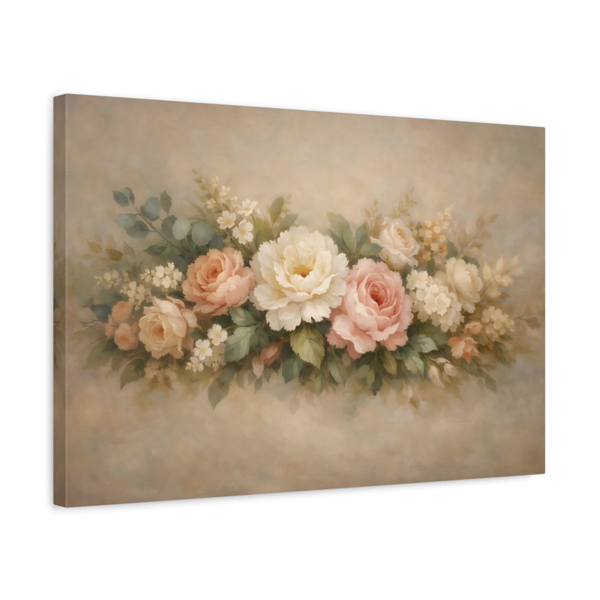 Side Mockup 3. Floral Floral Arrangement Pastel Floral shown as stretched canvas wall art