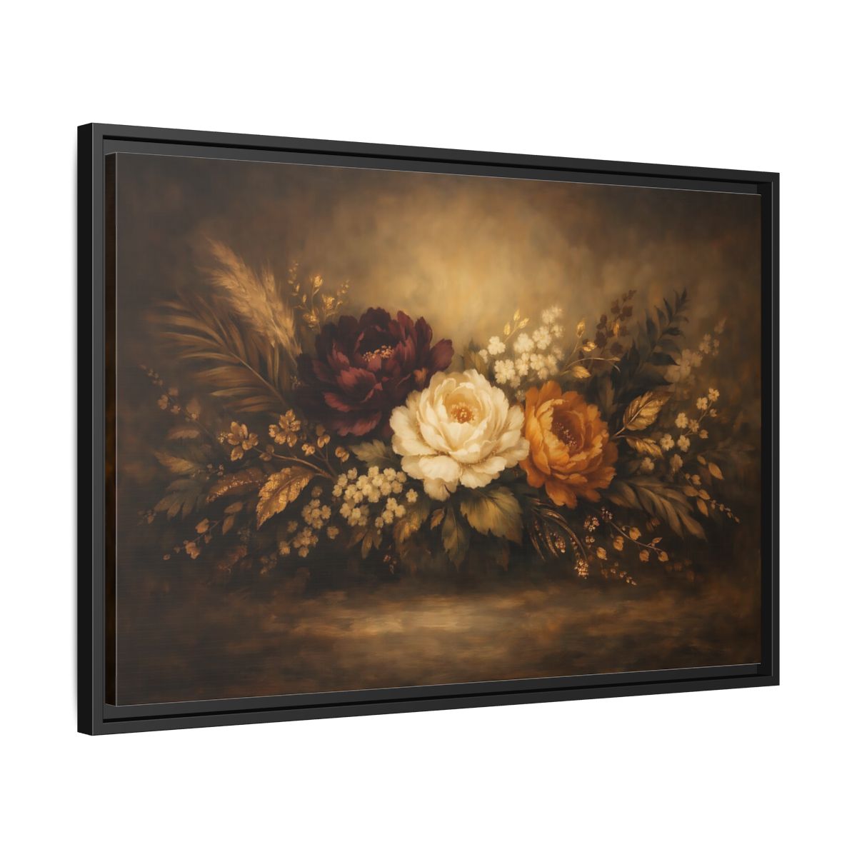 Side Mockup 14. Floral Floral Arrangement Vintage Floral Bouquet shown as stretched canvas wall art