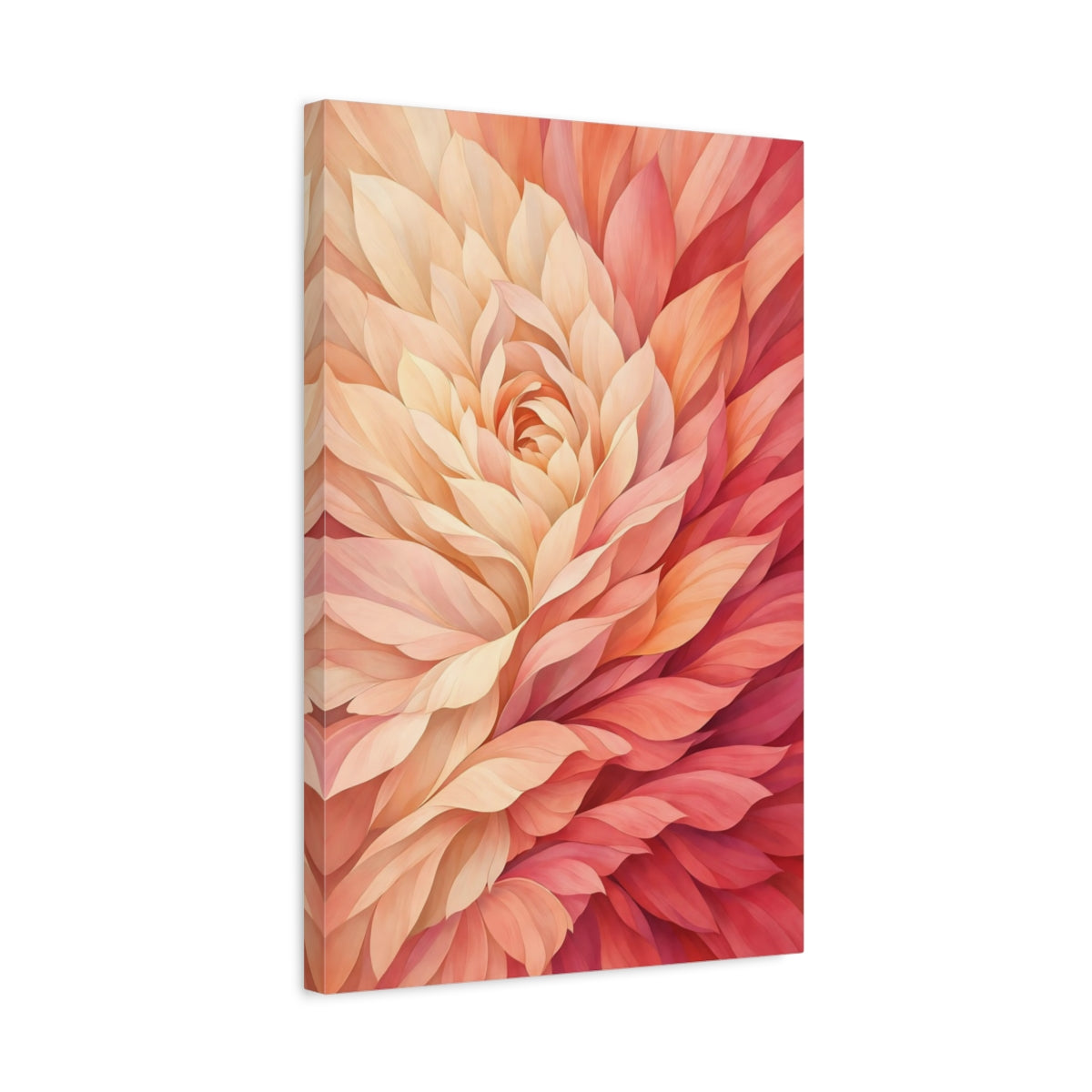 Side Mockup 3. Floral Floral Bloom Pink And Orange Floral shown as stretched canvas wall art