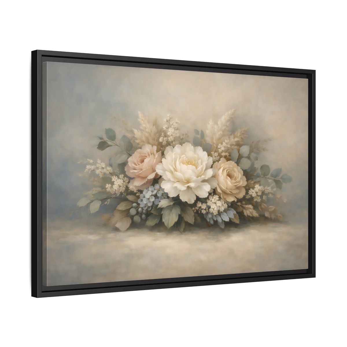 Side Mockup 14. Floral Floral Bouquet Pastel Floral shown as stretched canvas wall art
