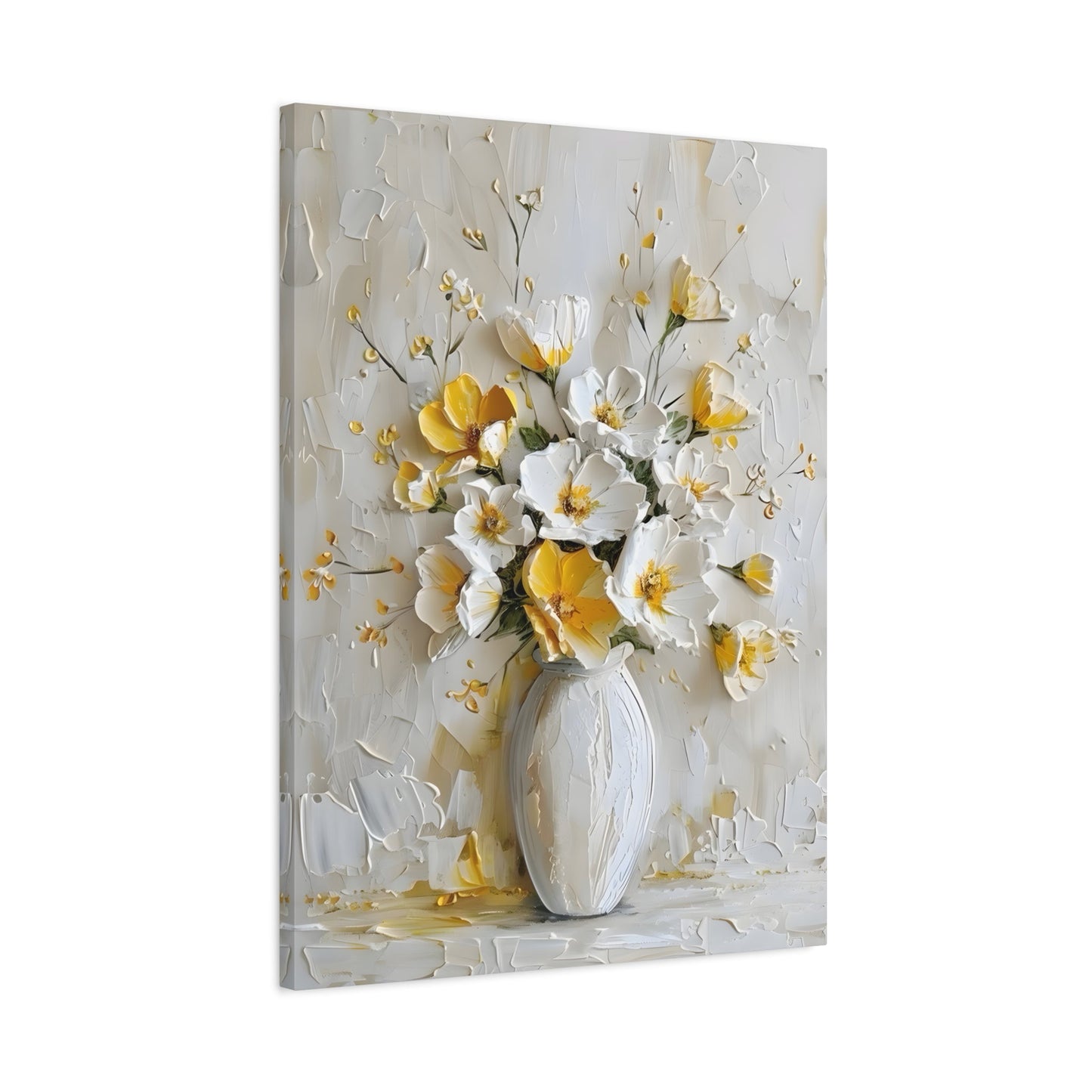 Floral Canvas Yellow White Vintage Flowers Wall Art Print - YesArtYes