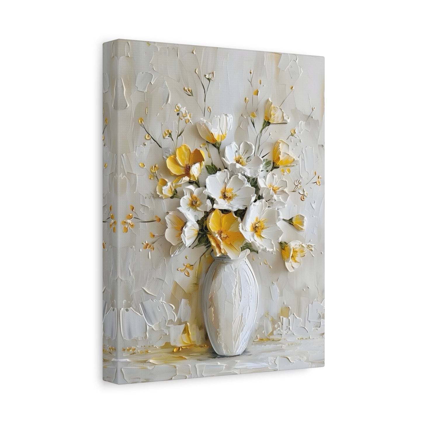 Floral Canvas Yellow White Vintage Flowers Wall Art Print - YesArtYes