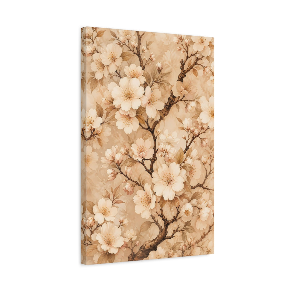 Side Mockup 3. Floral Cherry Blossoms Cream Floral shown as canvas print