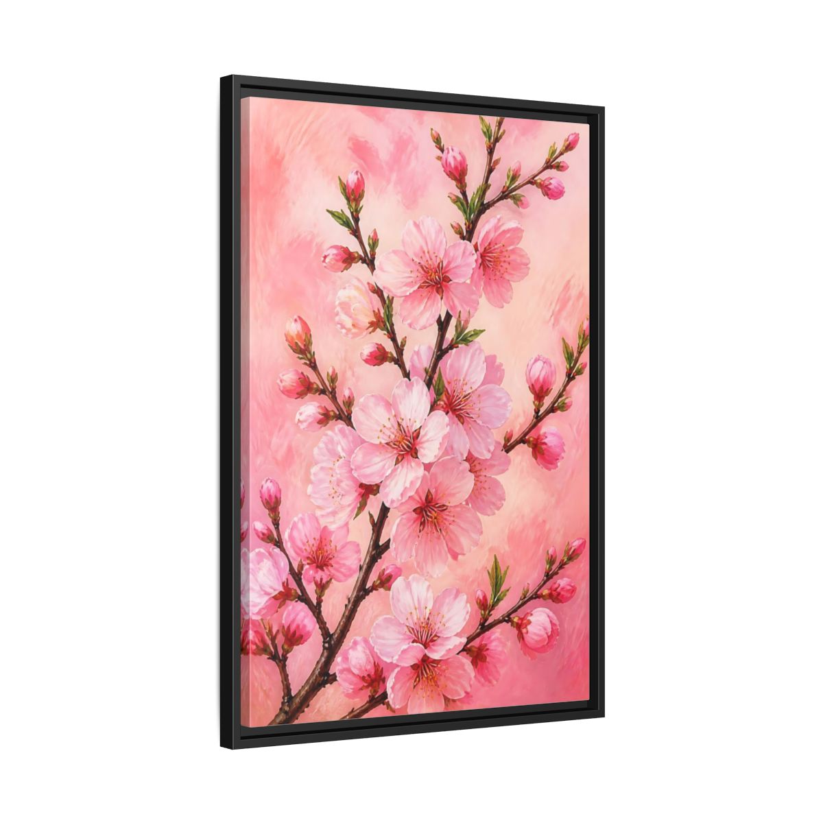 Side Mockup 14. Floral Cherry Blossoms Pink Floral shown as framed canvas print