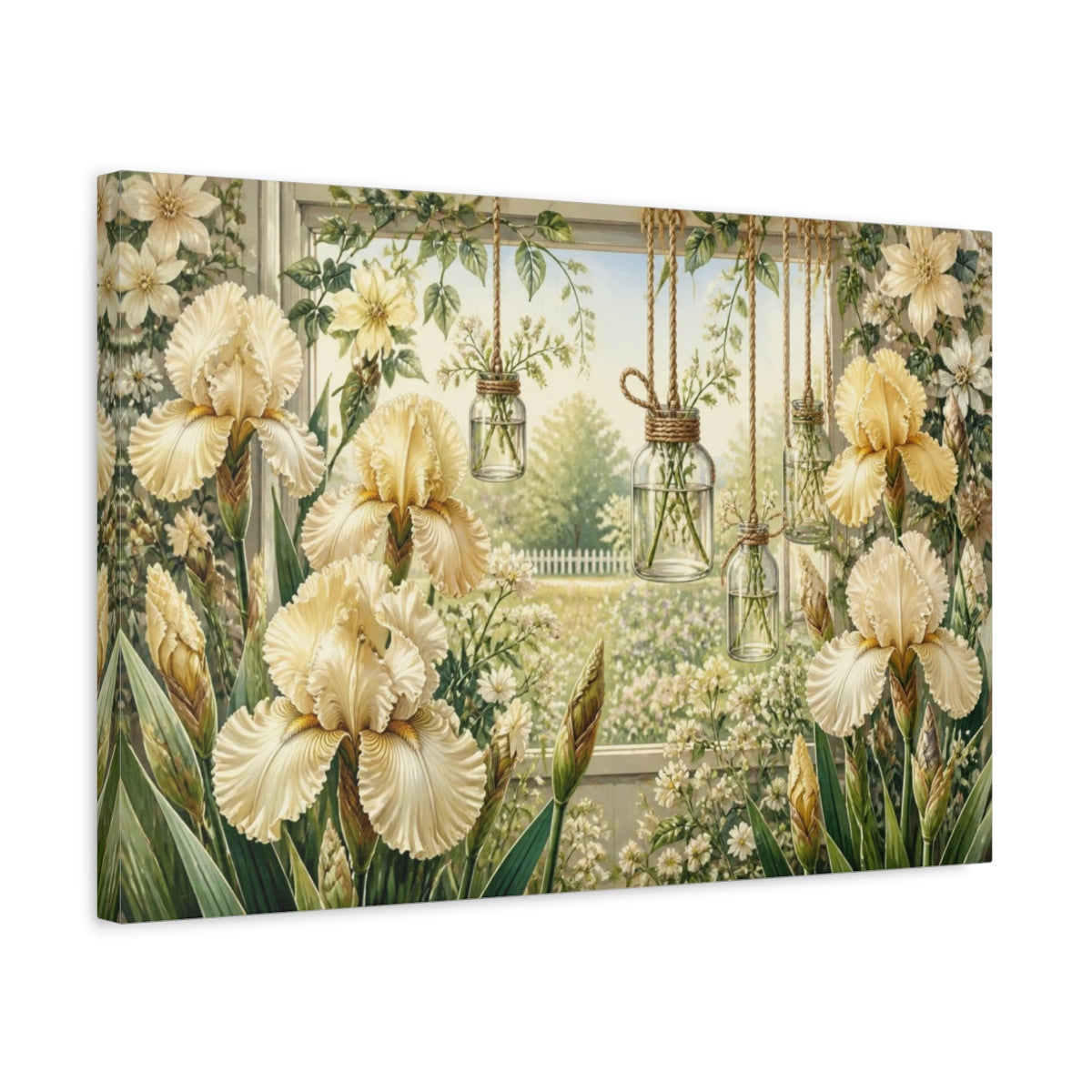 Side Mockup 3. Floral Cream Iris Window shown as canvas print