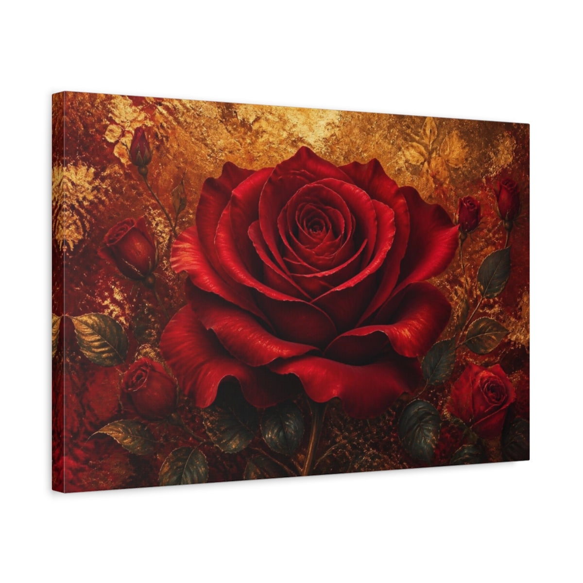 Side Mockup 3. Floral Crimson Rose shown as canvas print
