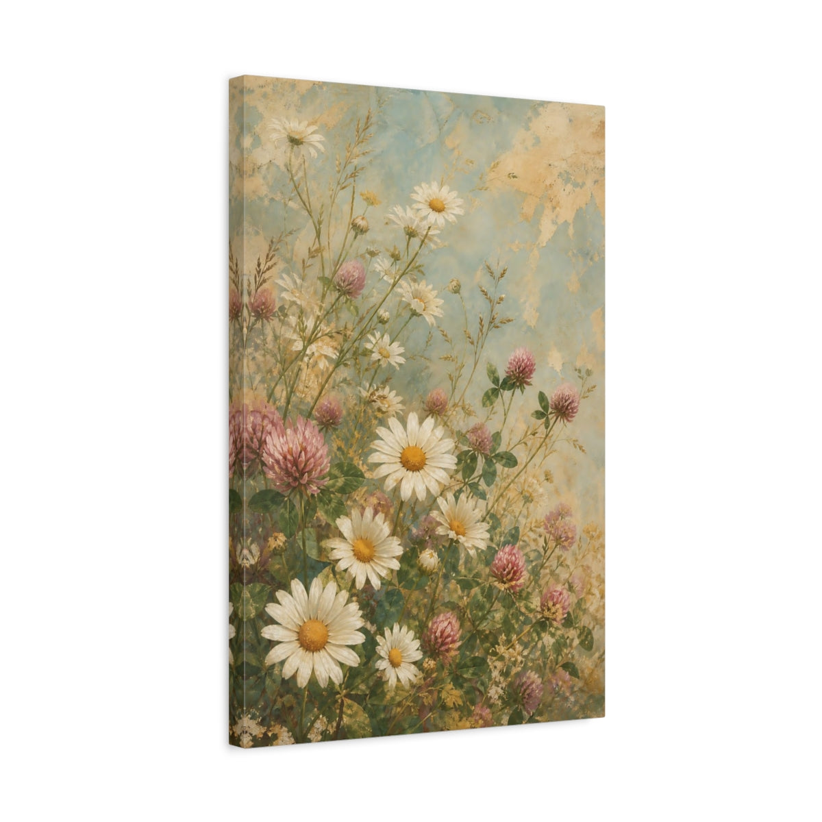Side Mockup 3. Floral Daisies Daisy Clover Teal shown as canvas print