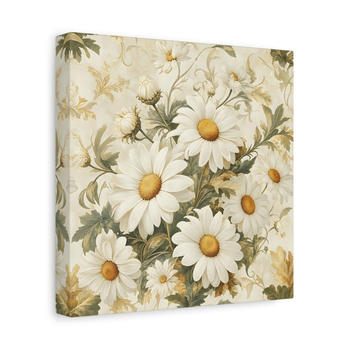 Side Mockup 9. Floral Daisies White Daisies shown as stretched canvas wall art