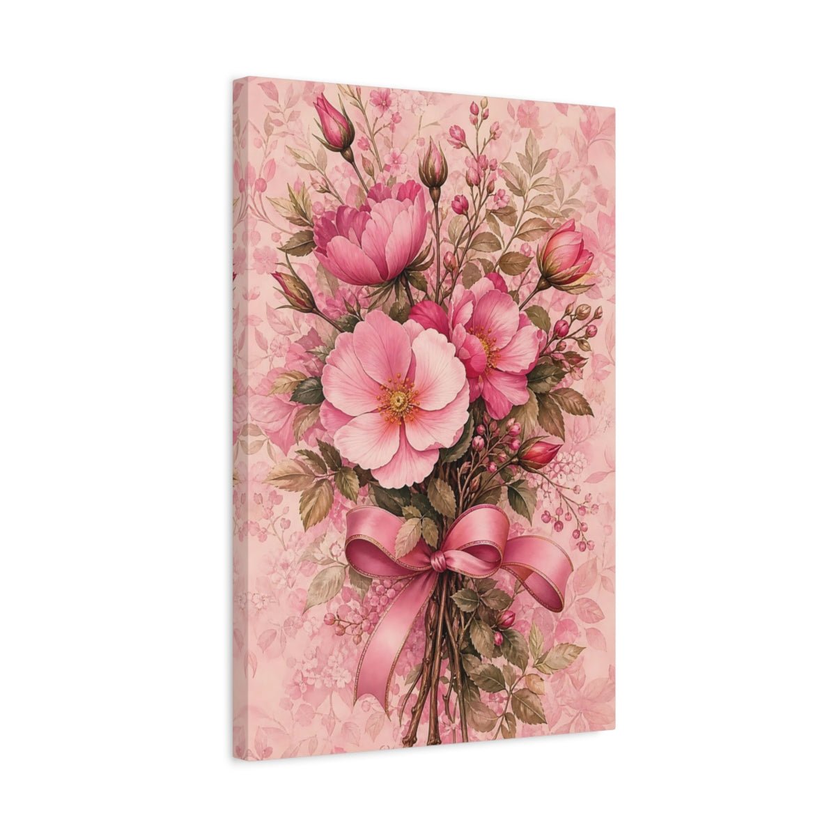 Floral Flower Bouquet Pink Canvas Print Wall Art – Living Room Decor, Large - YesArtYes