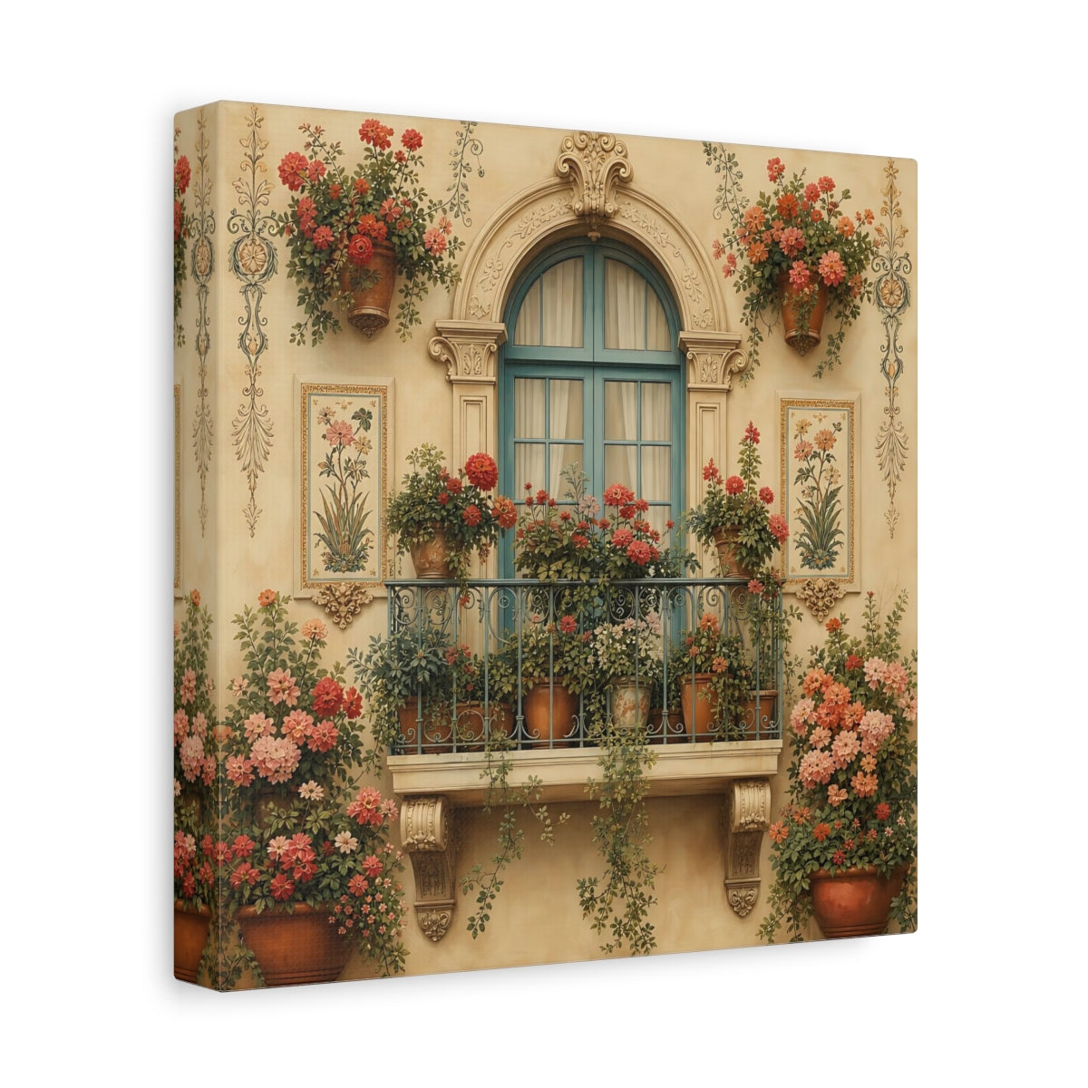 Side Mockup 9. Floral Flowered Balcony Floral Balcony shown as stretched canvas wall art