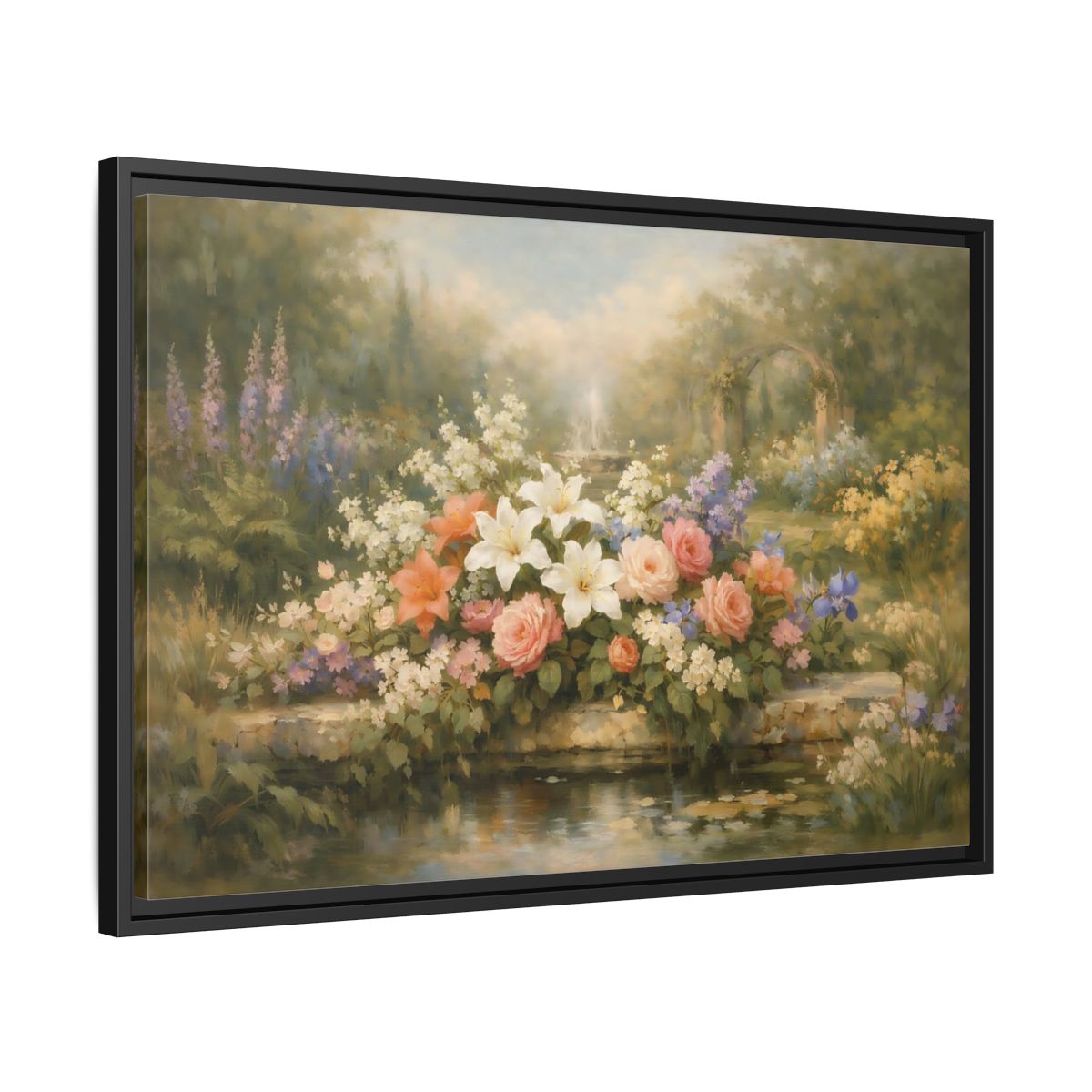 Side Mockup 14. Floral Garden Flowers Soft Floral Garden shown as stretched canvas wall art