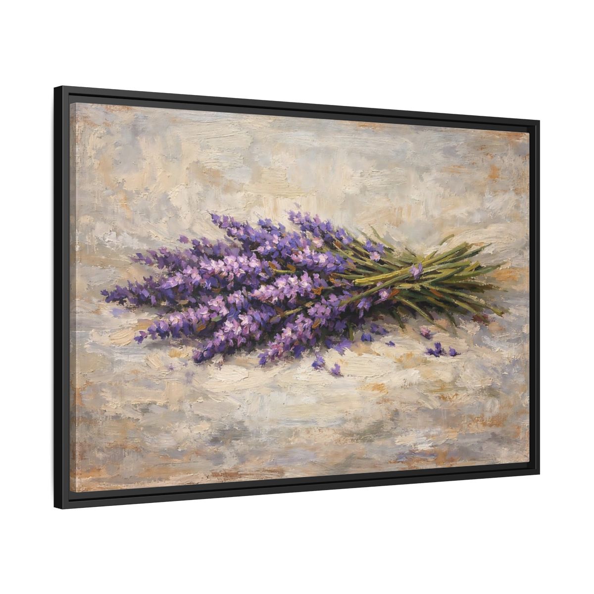Side Mockup 13. Floral Lavender Bouquet Purple Lavender Floral shown as stretched canvas wall art