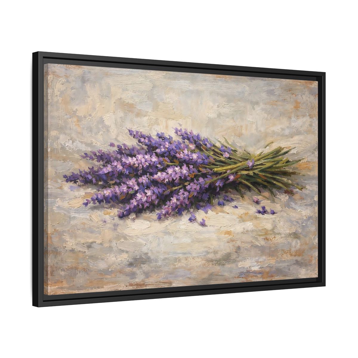 Side Mockup 14. Floral Lavender Bouquet Purple Lavender Floral shown as stretched canvas wall art