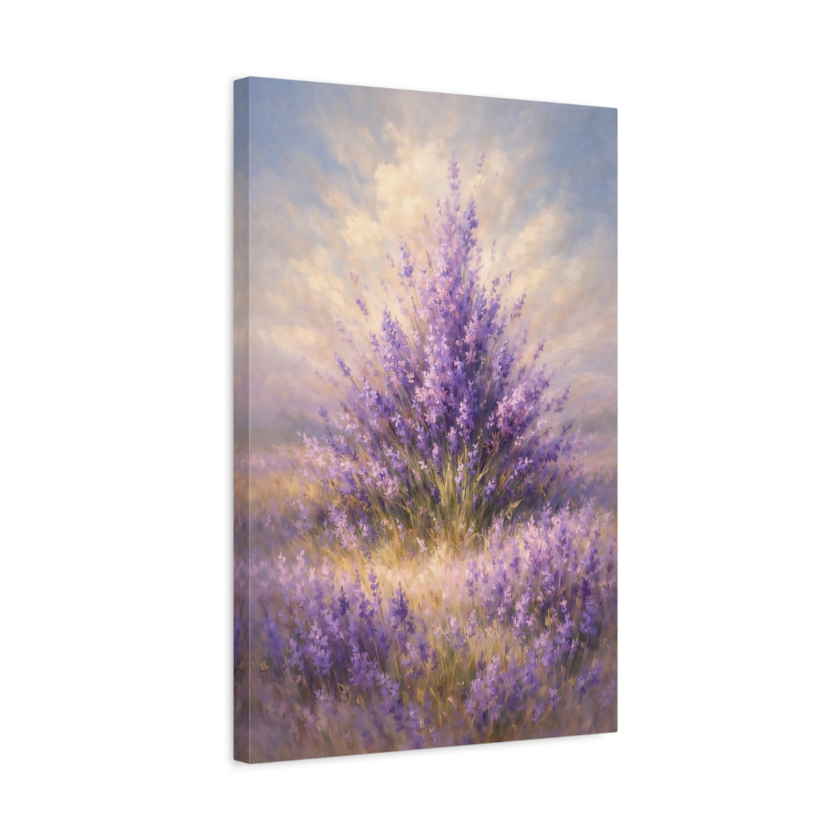 Side Mockup 3. Floral Lavender Purple Lavender Field shown as stretched canvas wall art