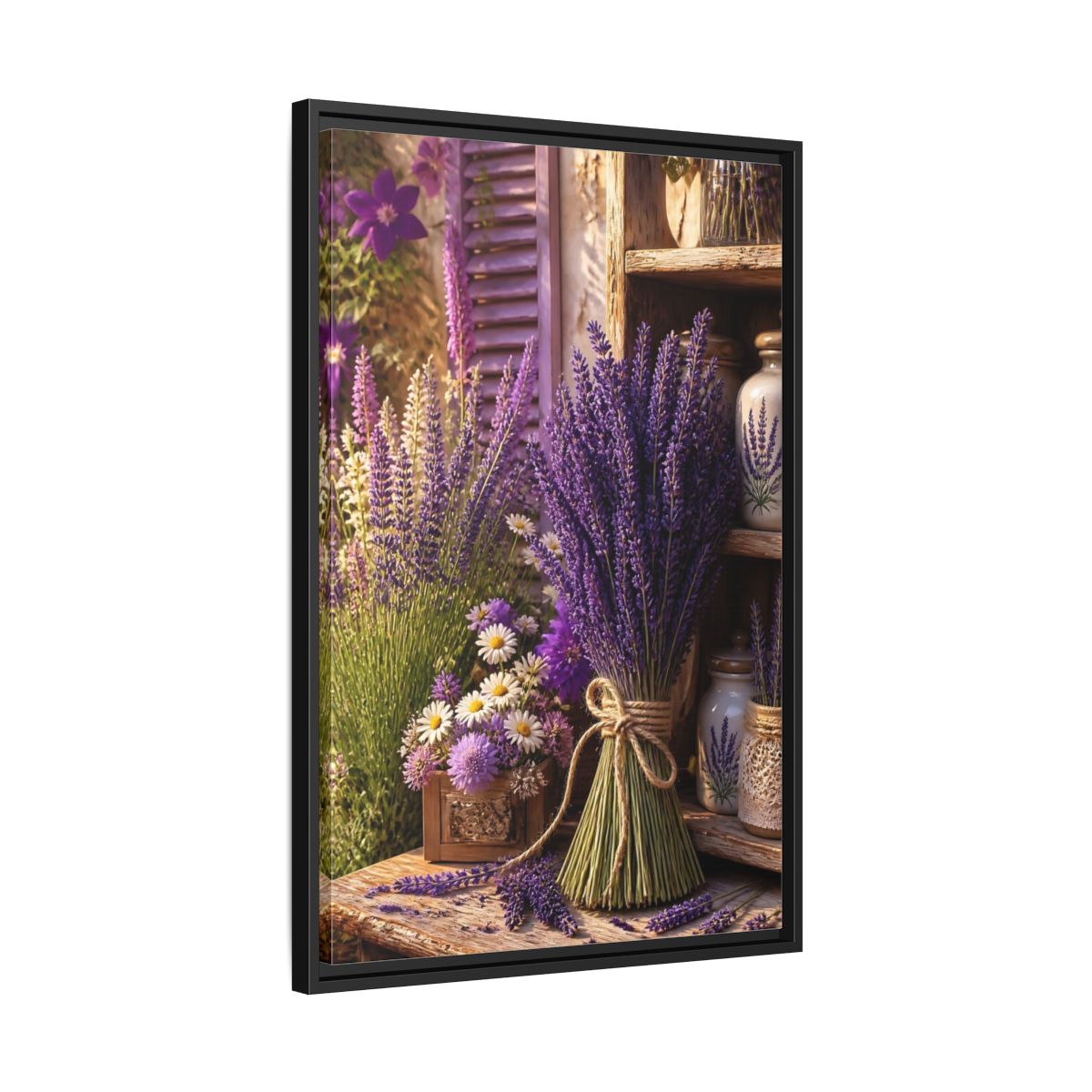 Side Mockup 14. Floral Lavender Purple Lavender shown as framed canvas print