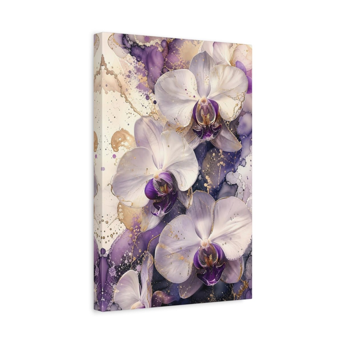 Floral Orchids Purple And Gold Canvas Print – Living Room, Above Couch, - YesArtYes